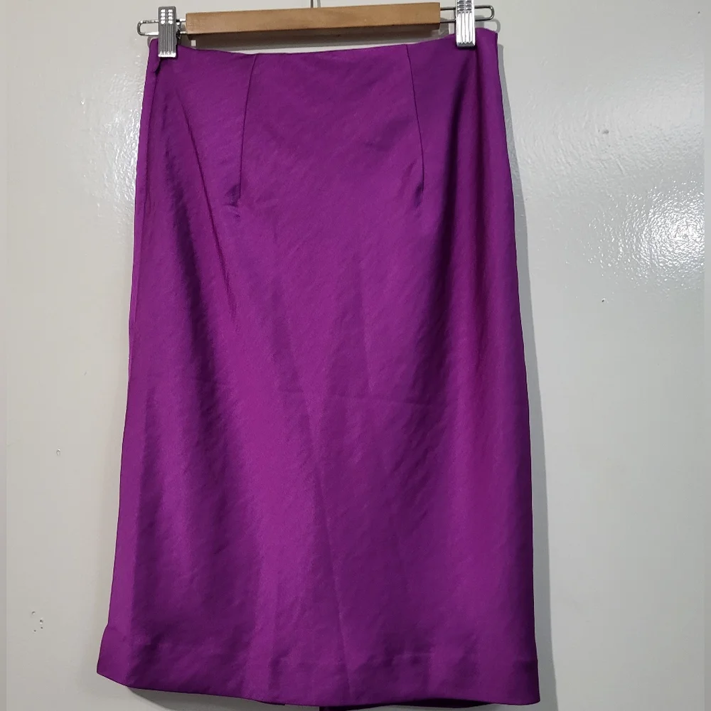 New Express High Waisted Draped Midi Skirt Purple Crush Satin Size 2